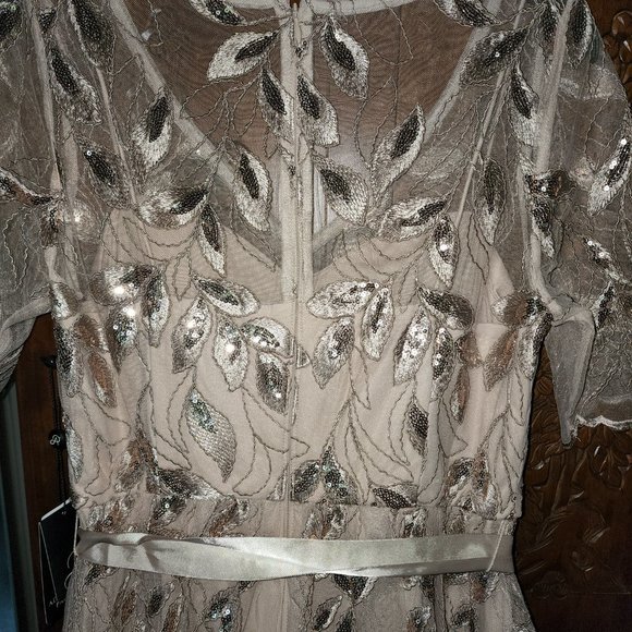 Adrianna Papell Embroidered Knit Long Ball Gown w/ Elbow Sleeves Brand NWT - Picture 7 of 11